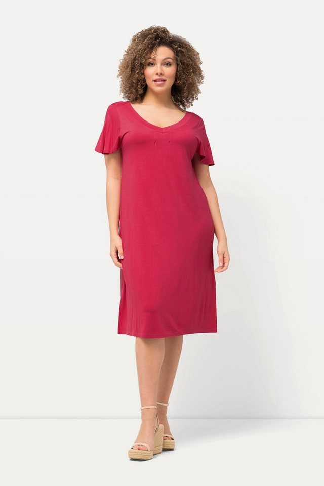 Ulla Popken Sommerkleid Jersey-Midikleid A-Linie V-Ausschnitt Cup-Ärmel von Ulla Popken