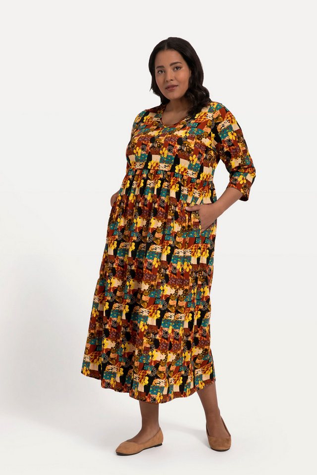 Ulla Popken Maxikleid Jerseykleid A-Line Allover Druck Taschen 3/4-Arm von Ulla Popken