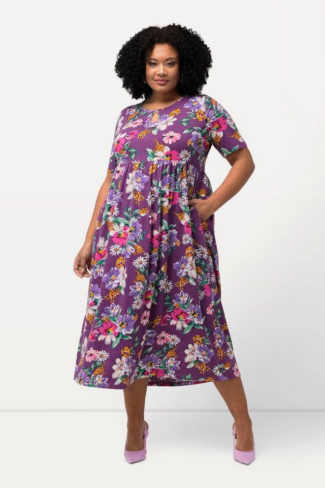 Ulla Popken Sommerkleid Jerseykleid Blüten A-Linie Rundhals Halbarm von Ulla Popken