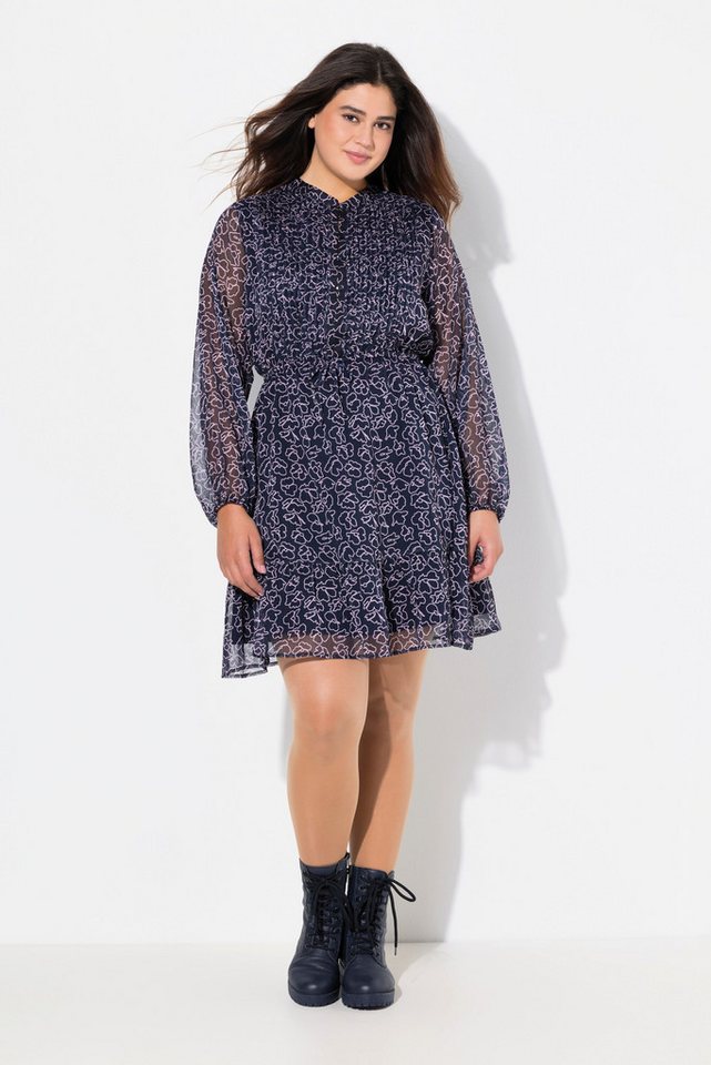 Ulla Popken Midikleid Kleid Blüten A-Linie Tunika-Ausschnitt Langarm von Ulla Popken