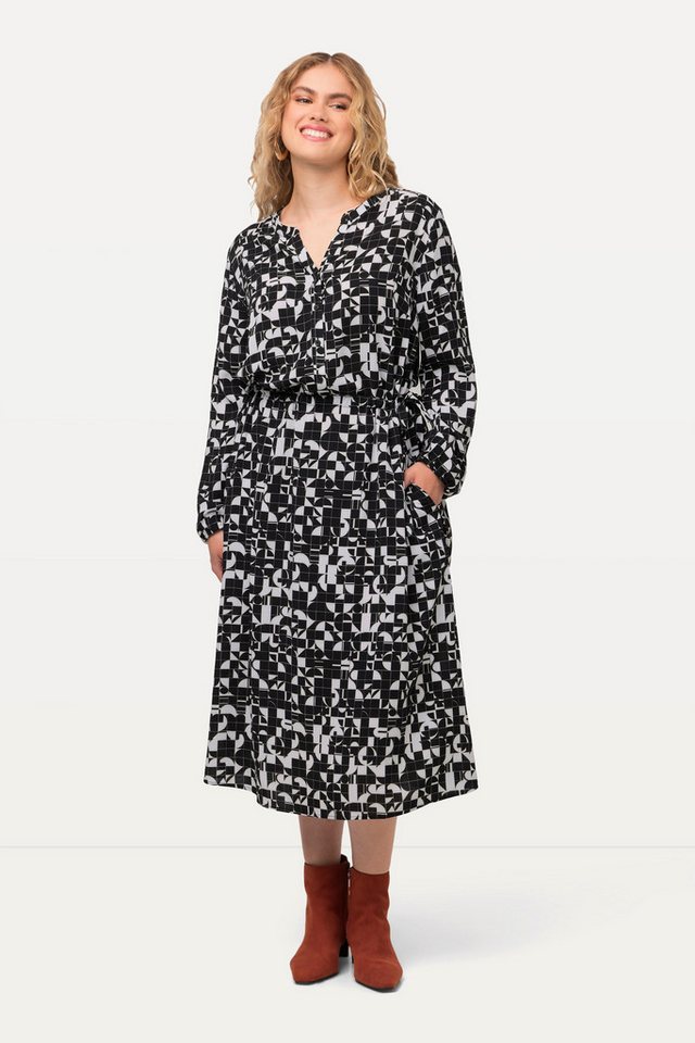 Ulla Popken Midikleid Kleid Tunnelzug Tunika-Ausschnitt Taschen Langarm von Ulla Popken