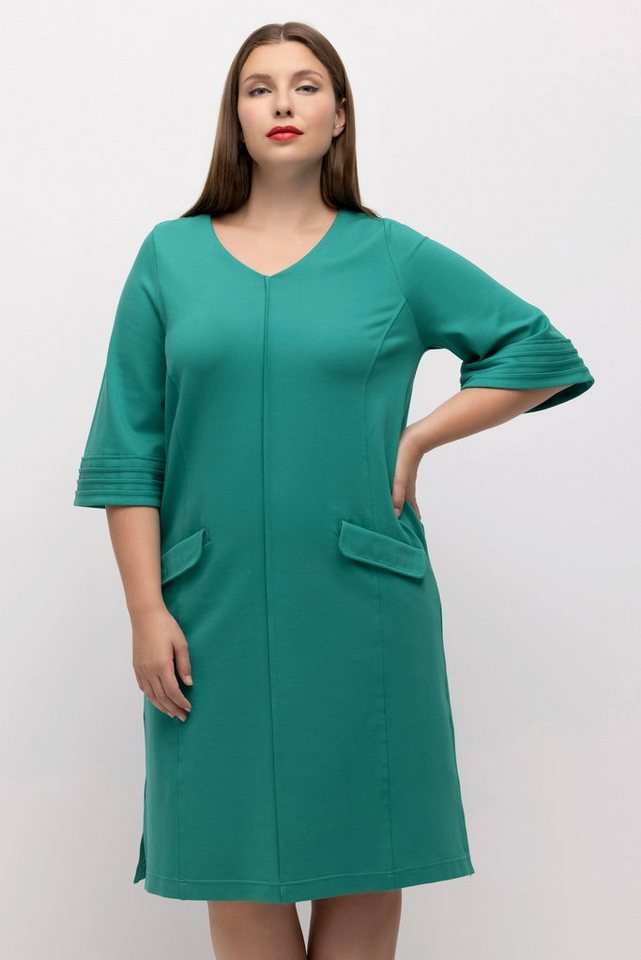 Ulla Popken Midikleid Midi-Puntokleid A-Linie Biesen V-Ausschnitt von Ulla Popken