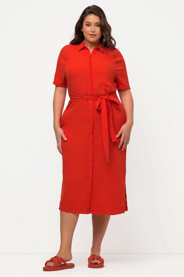 Ulla Popken Midikleid Midikleid Hemdkragen Halbarm Musselin Biobaumwolle von Ulla Popken