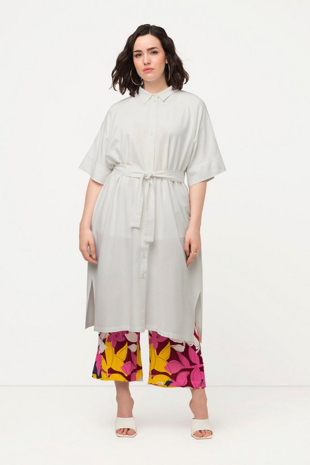 Ulla Popken Midikleid Midikleid Leinenmix Hemdkragen Gürtel Halbarm von Ulla Popken