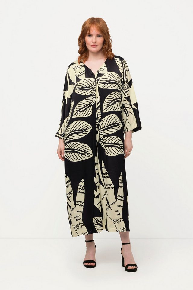 Ulla Popken Maxikleid Midikleid Palmen Drapierung V-Ausschnitt Halbarm von Ulla Popken