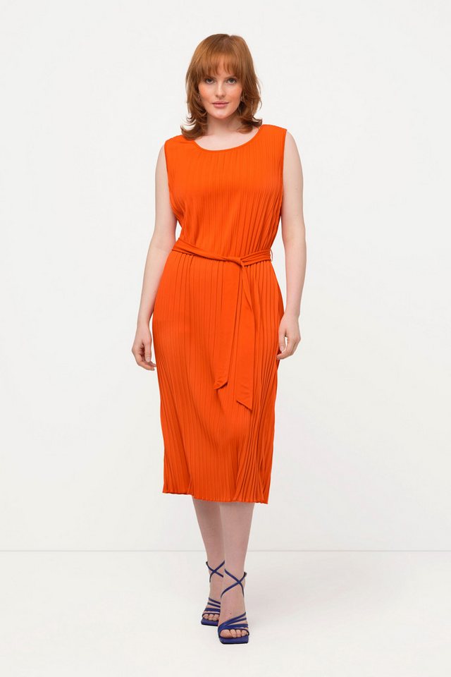Ulla Popken Midikleid Plissee-Kleid A-Linie Rundhals ärmellos von Ulla Popken