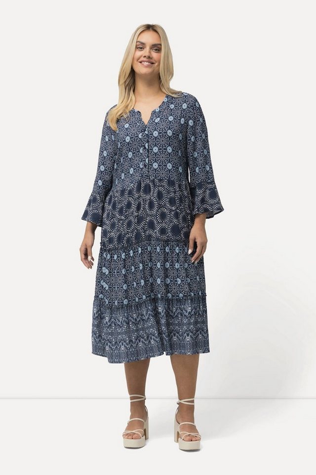 Ulla Popken Midikleid Stufenkleid A-Linie Tunika-Ausschnitt 3/4-Arm von Ulla Popken