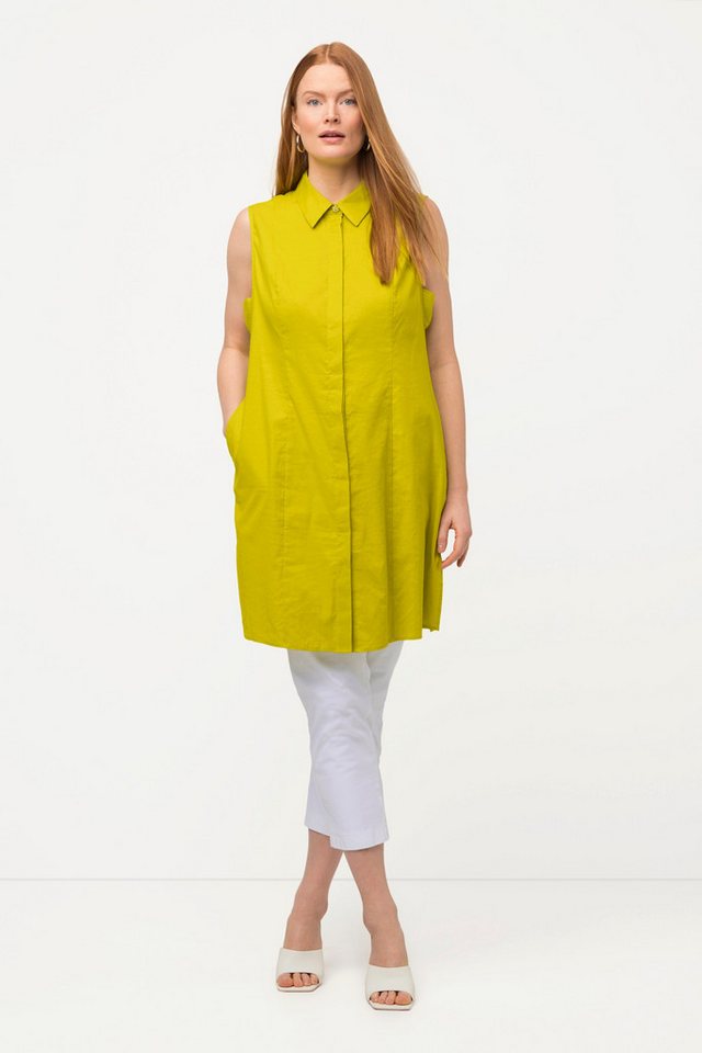 Ulla Popken Spitzenbluse Bluse Leinenmix Hemdkragen Taschen ärmellos von Ulla Popken