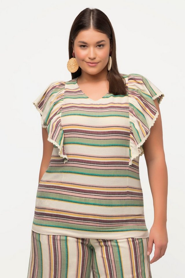 Ulla Popken Spitzenbluse Bluse Streifen V-Ausschnitt Halbarm Biobaumwolle von Ulla Popken