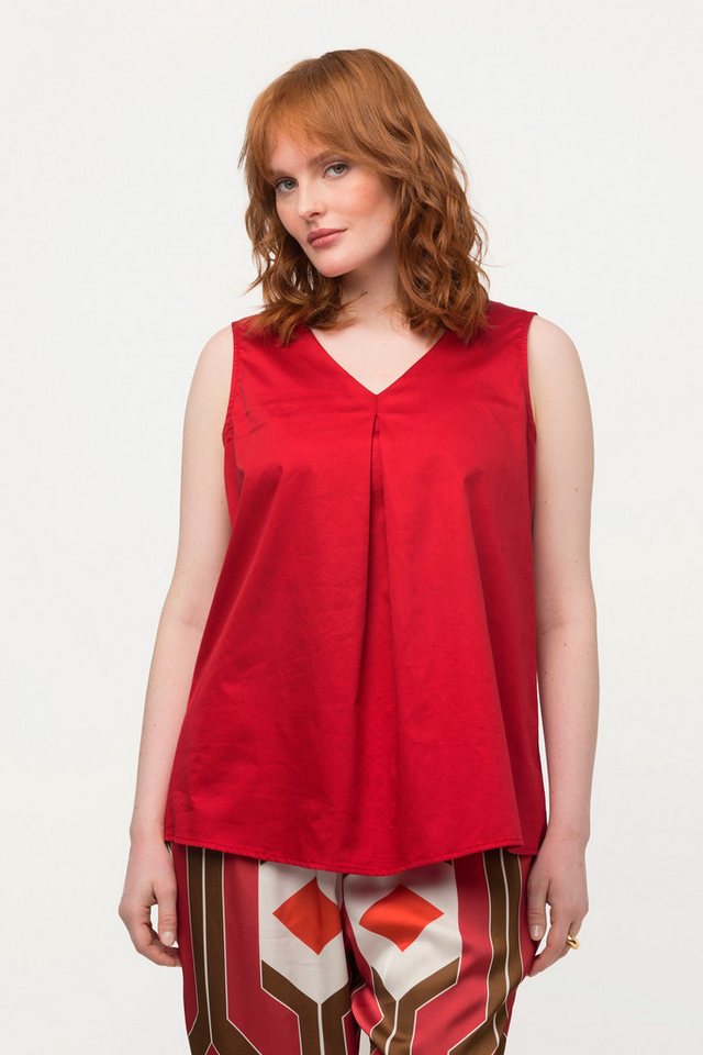 Ulla Popken Spitzenbluse Blusentop Satin Zierfalte V-Ausschnitt ärmellos von Ulla Popken