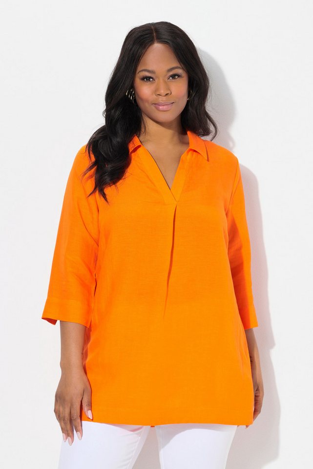 Ulla Popken Spitzenbluse Longtunika A-Linie Hemdkragen 3/4-Arm von Ulla Popken