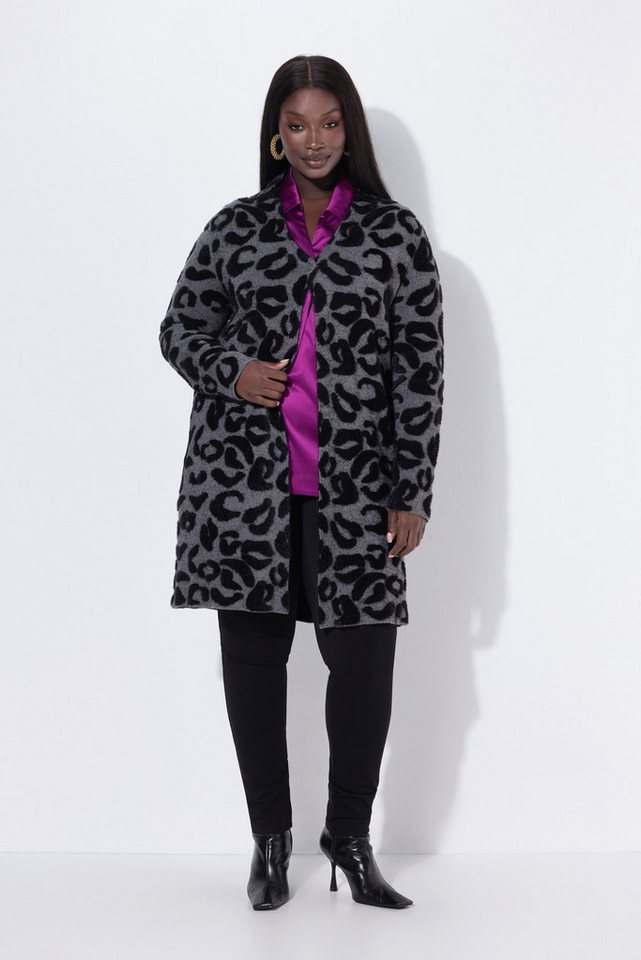 Ulla Popken Strickjacke Long-Strickjacke Leomuster Stehkragen Langarm von Ulla Popken