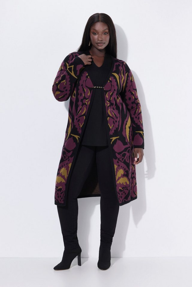 Ulla Popken Strickjacke Long-Strickjacke Ziernadel V-Ausschnitt Langarm von Ulla Popken