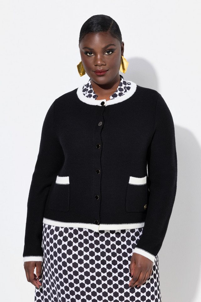 Ulla Popken Strickjacke Strickjacke Schmuckbündchen Rundhals Taschen von Ulla Popken