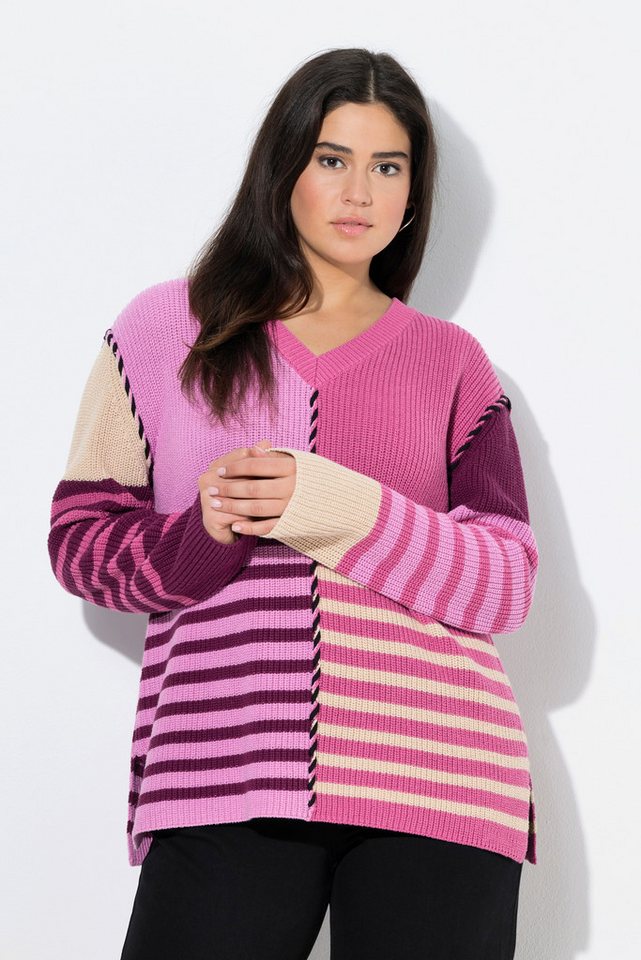 Ulla Popken Strickpullover Pullover Colorblocking V-Ausschnitt Langarm von Ulla Popken