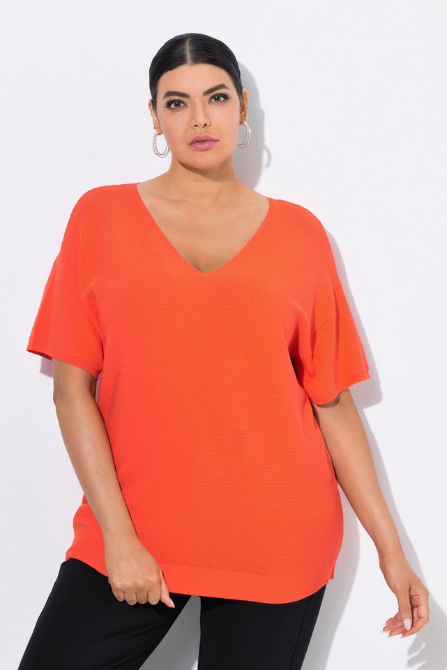 Ulla Popken Strickpullover Pullover Rippstruktur V-Ausschnitt Halbarm von Ulla Popken