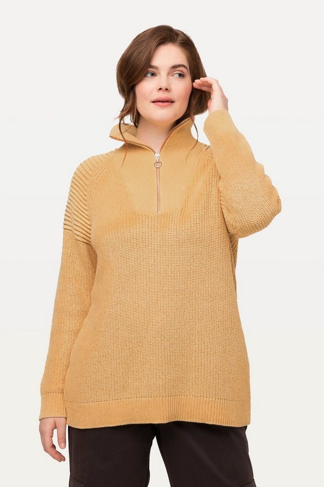 Ulla Popken Strickpullover Troyer Stehkragen Zipper Langarm Biobaumwolle von Ulla Popken