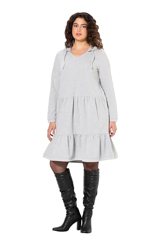 Ulla Popken Damen Sweatkleid, Kapuze, A-Linie, V-Ausschnitt, Langarm Kleid, Hellgrau Mélange, 42-44 EU von Ulla Popken
