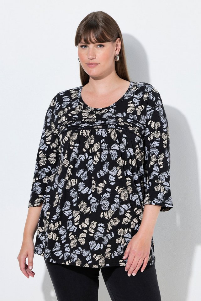 Ulla Popken T-Shirt Shirt Blüten A-Linie V-Ausschnitt 3/4-Arm von Ulla Popken