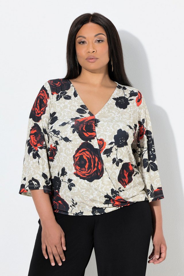 Ulla Popken T-Shirt Shirt Rosen Wickeloptik V-Ausschnitt von Ulla Popken