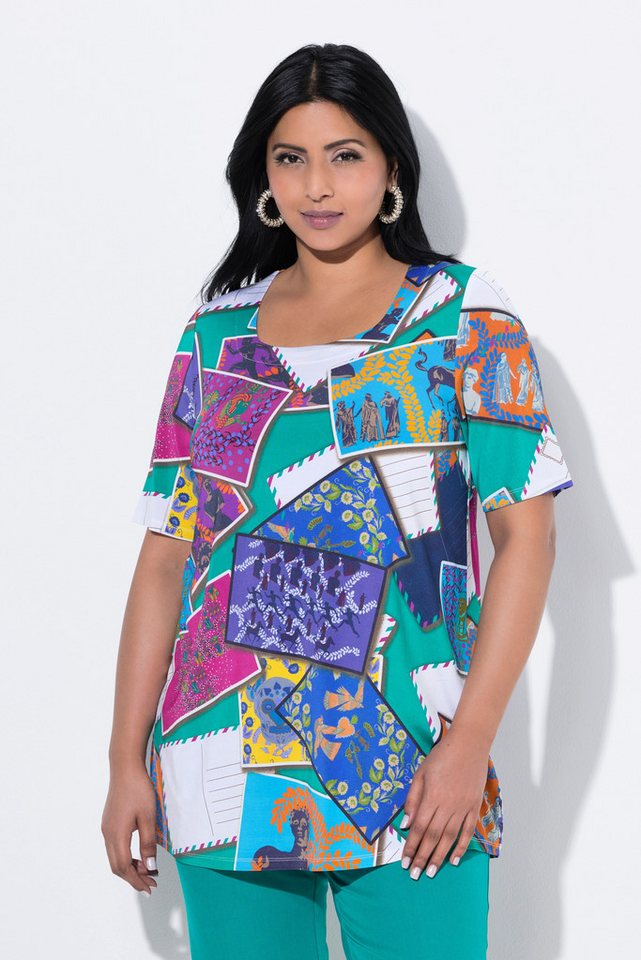 Ulla Popken T-Shirt Slinkyshirt Postkarten-Design Carré-Ausschnitt von Ulla Popken