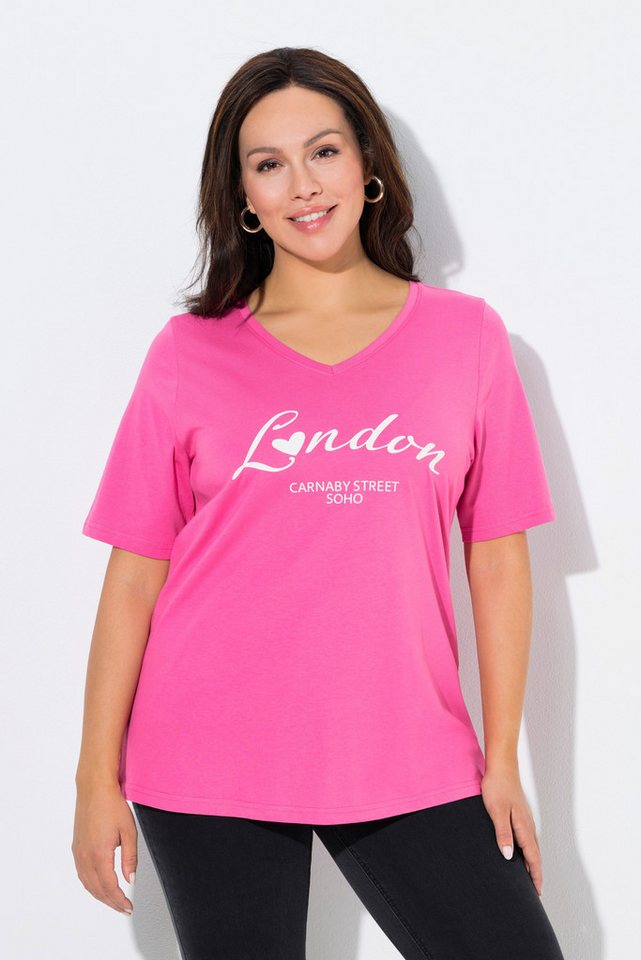 Ulla Popken T-Shirt T-Shirt City-Schriftzug Slim V-Ausschnitt Halbarm von Ulla Popken