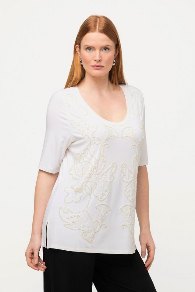 Ulla Popken T-Shirt T-Shirt Perlenstickerei Rundhals Halbarm von Ulla Popken