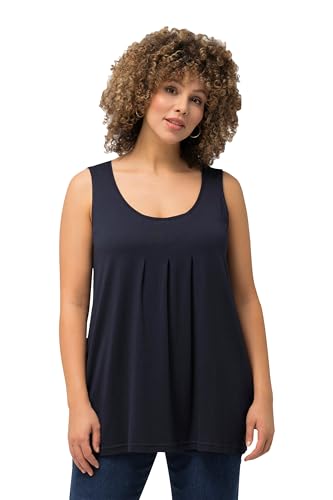Ulla Popken Damen Top, Zierfalten, A-linie, Rundhals, Ärmellos, Modal T-Shirts, Navy Blau, 54-56 EU von Ulla Popken