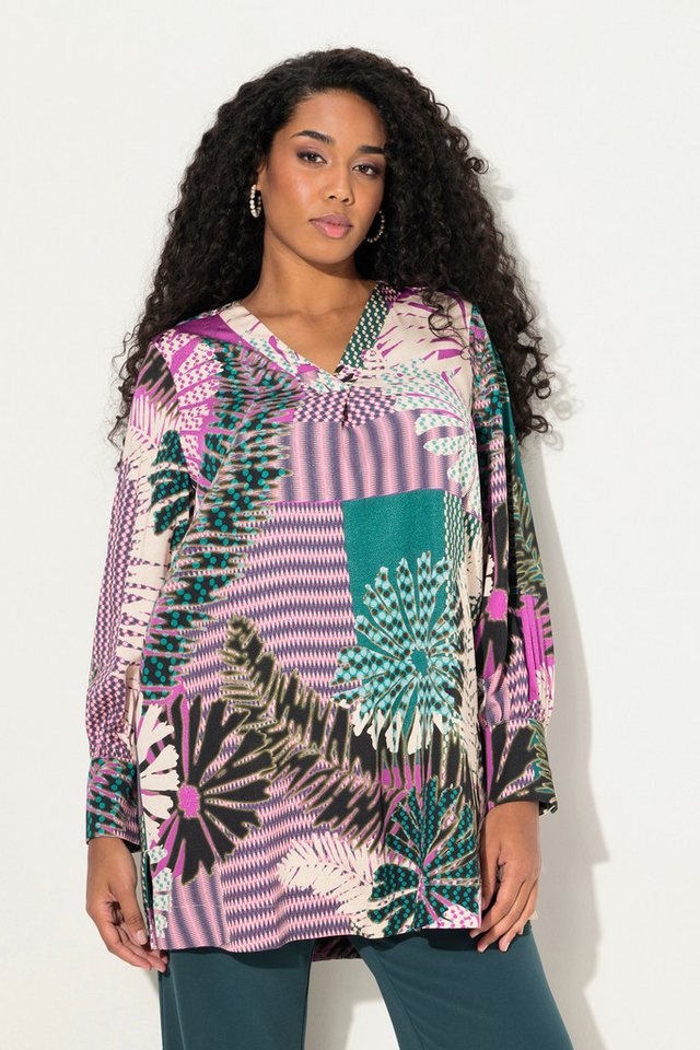 Ulla Popken Tunika Blusenshirt Blüten A-Linie V-Ausschnitt Langarm von Ulla Popken