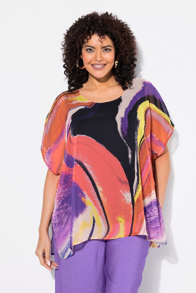 Ulla Popken Tunika Chiffon-Tunika doppellagig Rundhals Halbarm von Ulla Popken