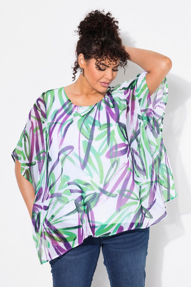Ulla Popken Tunika Chiffon-Überwurf Oversized Rundhals Halbarm von Ulla Popken