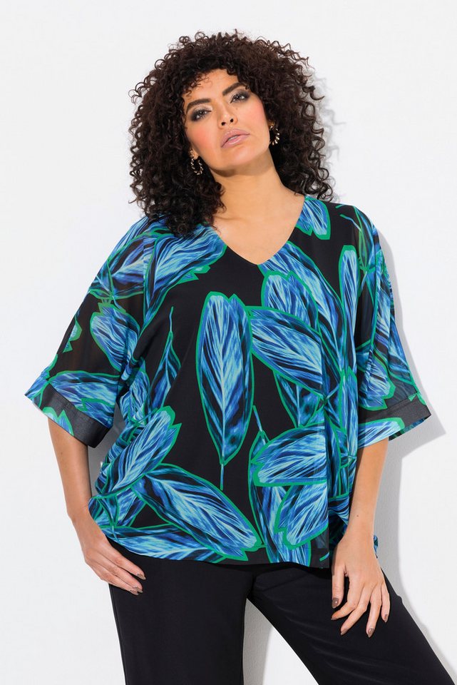 Ulla Popken Tunika Chiffon-Überwurf oversized V-Ausschnitt 3/4-Arm von Ulla Popken