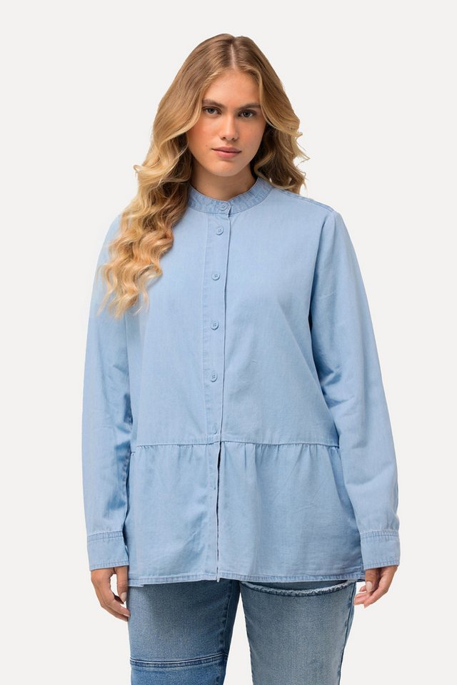 Ulla Popken Tunika Jeansbluse Volantsaum A-Linie Stehkragen Langarm von Ulla Popken