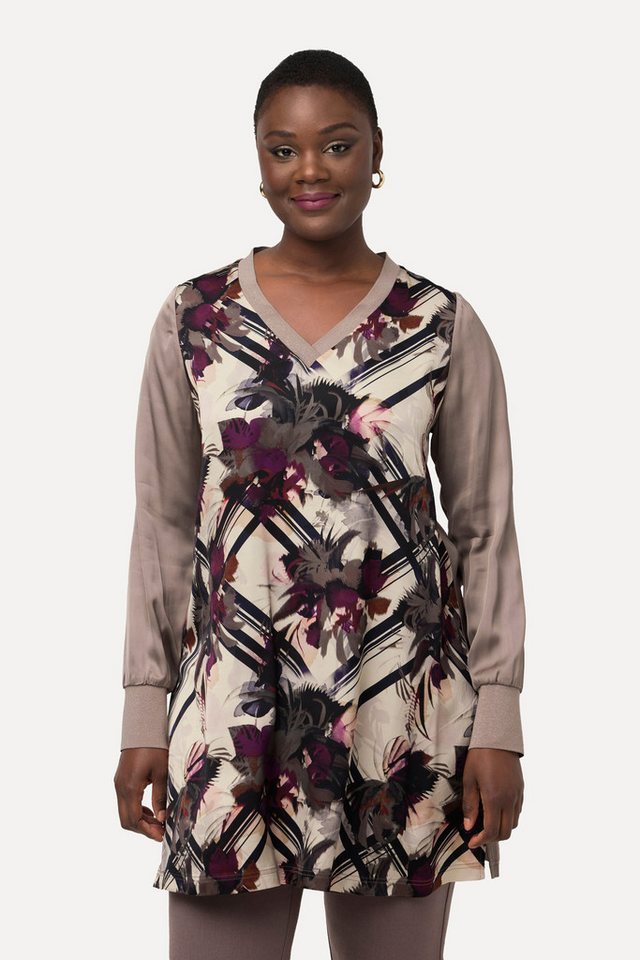 Ulla Popken Tunika Longtunika Satin A-Linie V-Ausschnitt Langarm von Ulla Popken