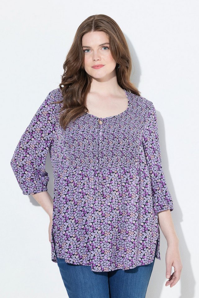 Ulla Popken Tunika Smokbluse Blüten A-Linie Rundhals 3/4-Arm von Ulla Popken
