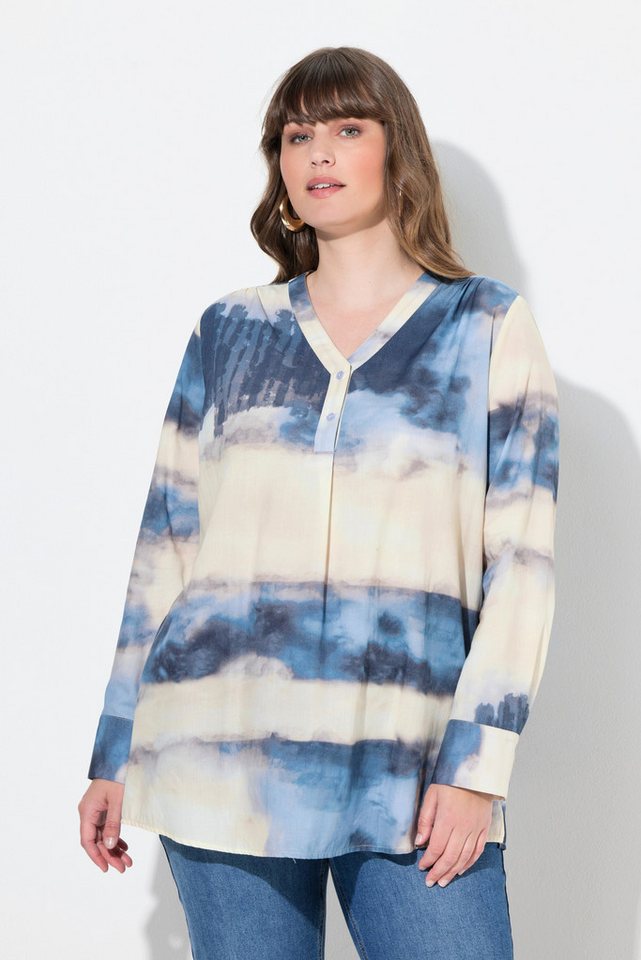 Ulla Popken Tunika Tunika Batikoptik V-Ausschnitt Langarm von Ulla Popken