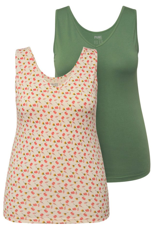 Ulla Popken Unterhemd Tanktops 2er-Pack Blüten/einfarbig V-Ausschnitt von Ulla Popken