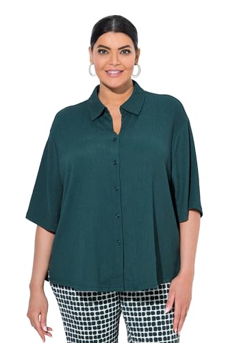 Ulla Popken Women's Bluse, Struktur, Hemdkragen, Halbarm T-Shirt, tannengrün, 54/56 von Ulla Popken