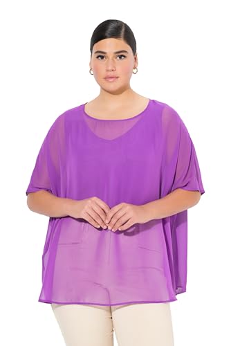 Ulla Popken Women's Chiffonbluse, Oversized, Rundhals, Halbarm Blusen, Lila, 50-56 von Ulla Popken