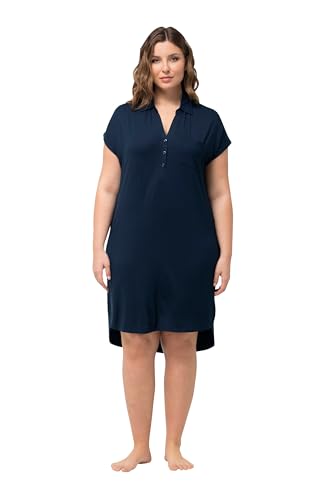 Ulla Popken Women's Nachthemd, Oversized, Hemdkragen, V-Ausschnitt, Halbarm Nightgown, Nachtblau, 54 von Ulla Popken