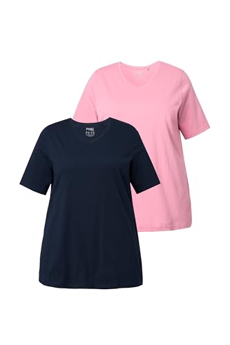 Ulla Popken Women's T, 2er-Pack, V-Ausschnitt, Halbarm, Biobaumwolle Shirt, Altrosa, 46-48 von Ulla Popken
