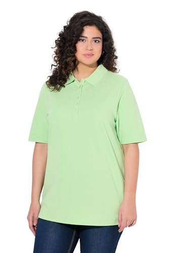 Ulla Popken Damen Poloshirt, Piqué, Polokragen, Samt-Knopfleiste, Halbarm Shirt, Grün, 54-56 EU von Ulla Popken