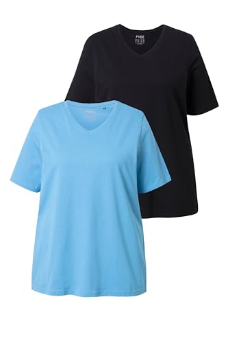 gs1 data protected company 4069787000005 Women's T, 2er-Pack, V-Ausschnitt, Halbarm, Biobaumwolle Shirt, himmelblau, 54-56 von Ulla Popken