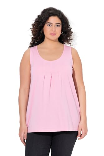 Ulla Popken Damen Top, Zierfalten, A-Linie, Rundhals, Ärmellos, Modal Shirt, Rosa, 42-44 EU von Ulla Popken