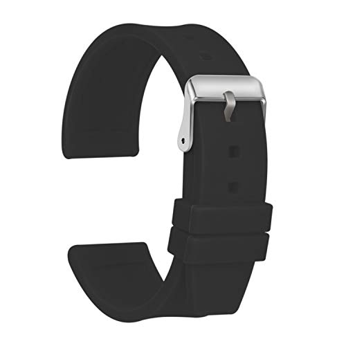 ULLCHRO Unisex Kautschuk Armband mit Edelstahl Silberne Schnalle 22mm Schwarz von ULLCHRO