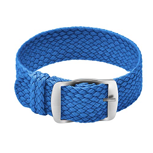 ULLCHRO Unisex Perlon Nylon Armband mit Edelstahl Silberne Schnalle 22mm Blau von ULLCHRO