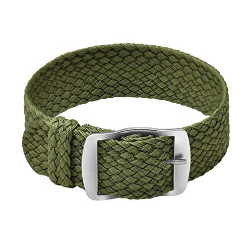 ULLCHRO Unisex Perlon Nylon Armband mit Edelstahl Silberne Schnalle 18mm Armee Grün von ULLCHRO