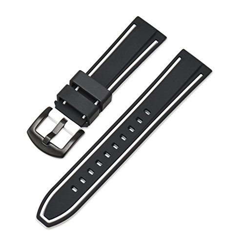 ULLCHRO Unisex Kautschuk Armband mit Gebürstete Edelstahl Silber Schnalle 26mm Schwarz Weiß von ULLCHRO