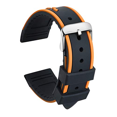 ULLCHRO Unisex Kautschuk Armband mit Gebürstete Edelstahl Silber Schnalle 20mm Schwarz Orange von ULLCHRO