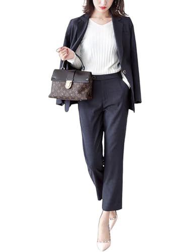 Ulnomio Damen Kleine Houndstooth Anzug 2 Stück eine Taste Kerbe Revers Smokings Jacke Hose von Ulnomio
